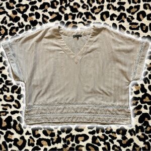 Adrianna Papell Beige Striped V-Neck Blouse